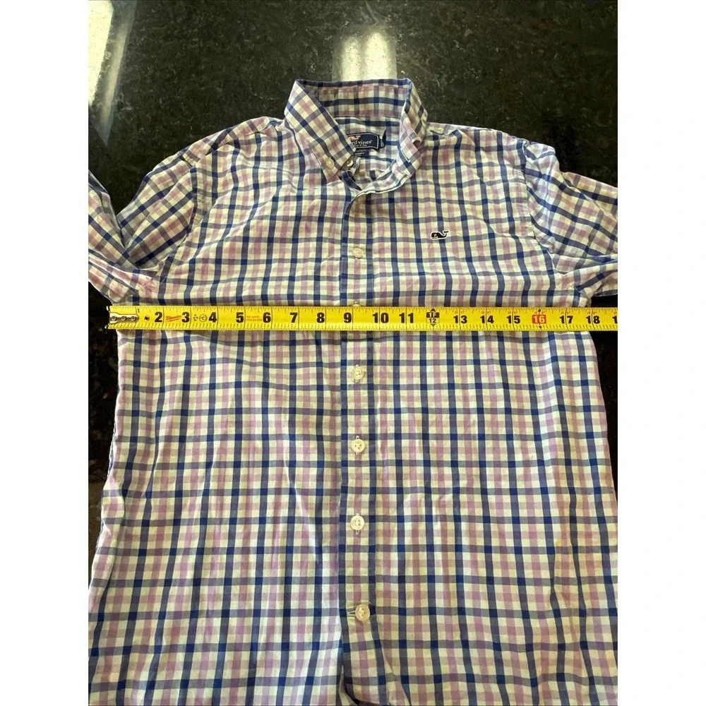 Vineyard Vines Whale Shirt Youth L Sz 16 Purple Check‎ Gingham Button Up Down